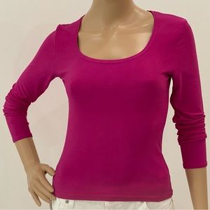 Hot Pink Long-Sleeve, Scoop Neck Top